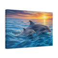 Side Mockup 4. Animals Dolphins Dolphins Sunset shown as stretched canvas wall art