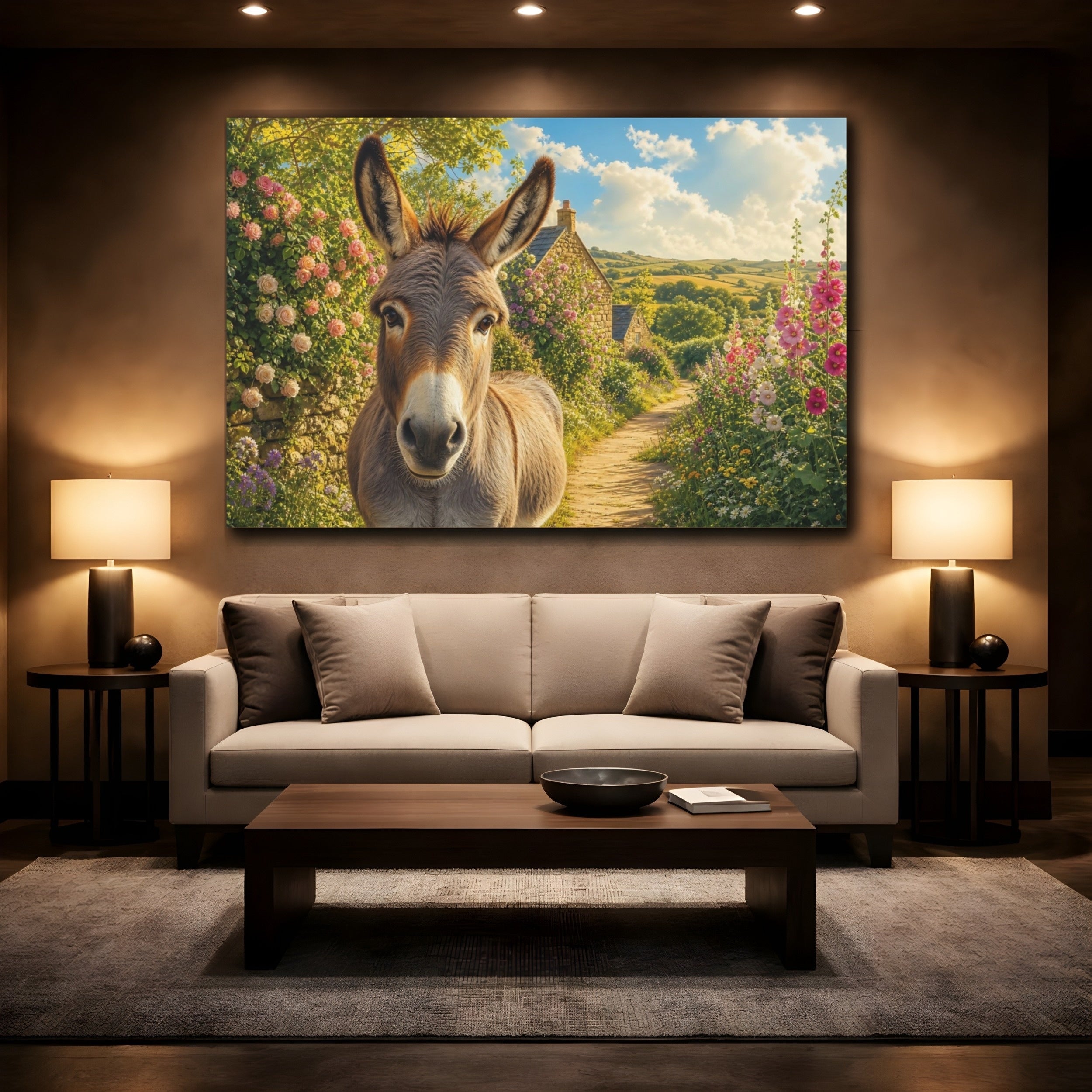 Mockup 2. Animals Donkey Donkey Countryside shown as canvas print