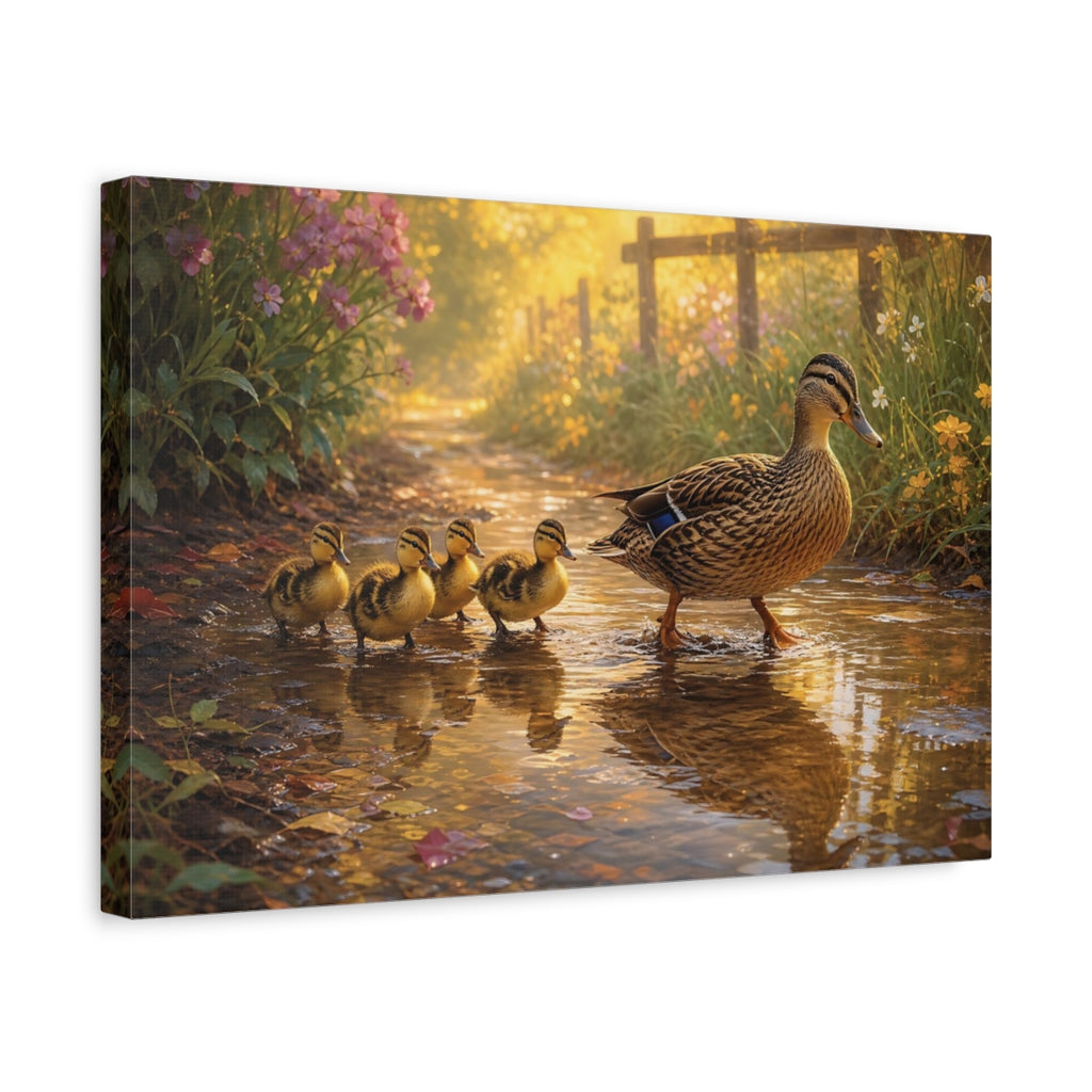 Side Mockup 4. Animals Duck Family Golden Duck Family shown as canvas print