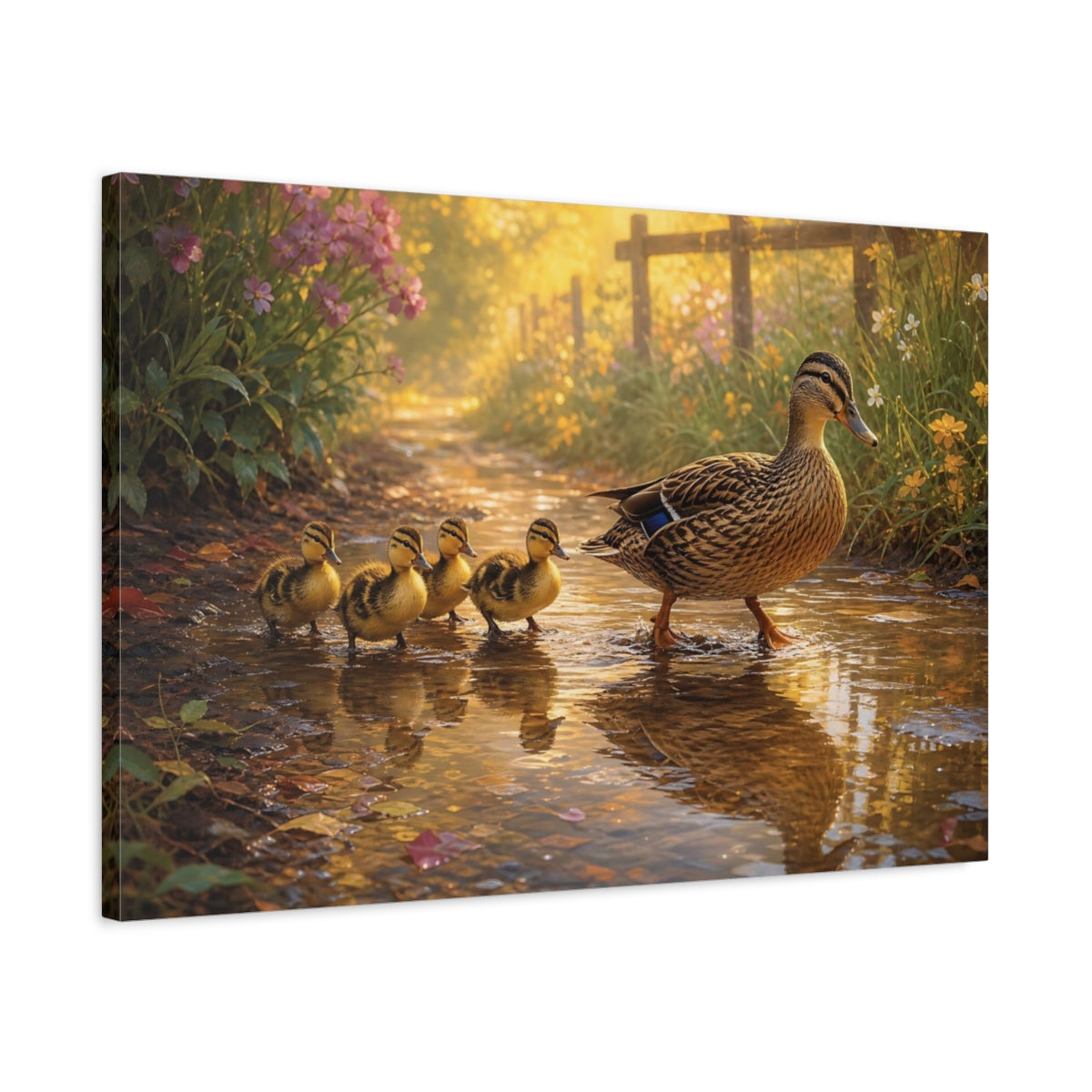 Side Mockup 2. Animals Duck Family Golden Duck Family shown as canvas print