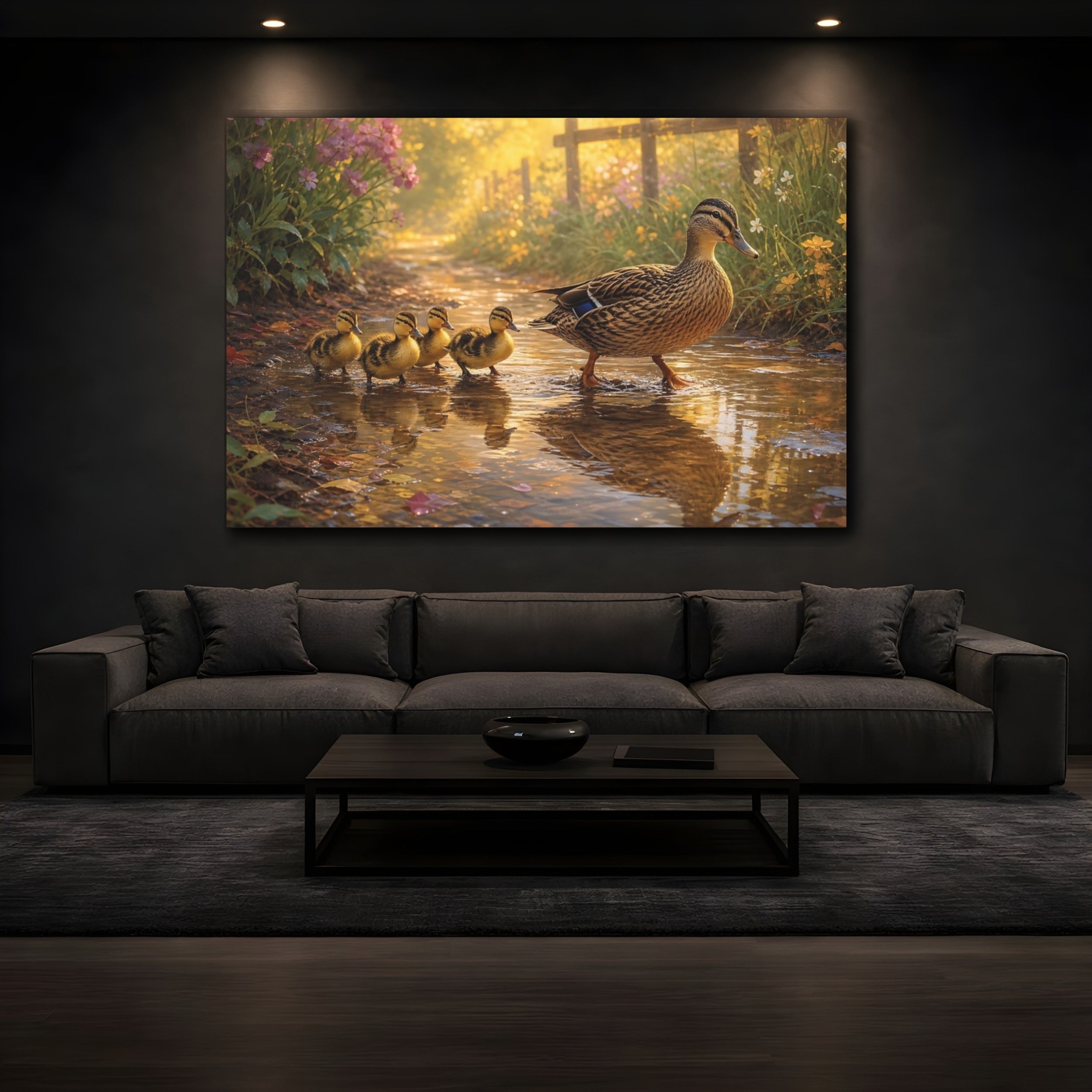 Mockup 3. Animals Duck Family Golden Duck Family shown as canvas print