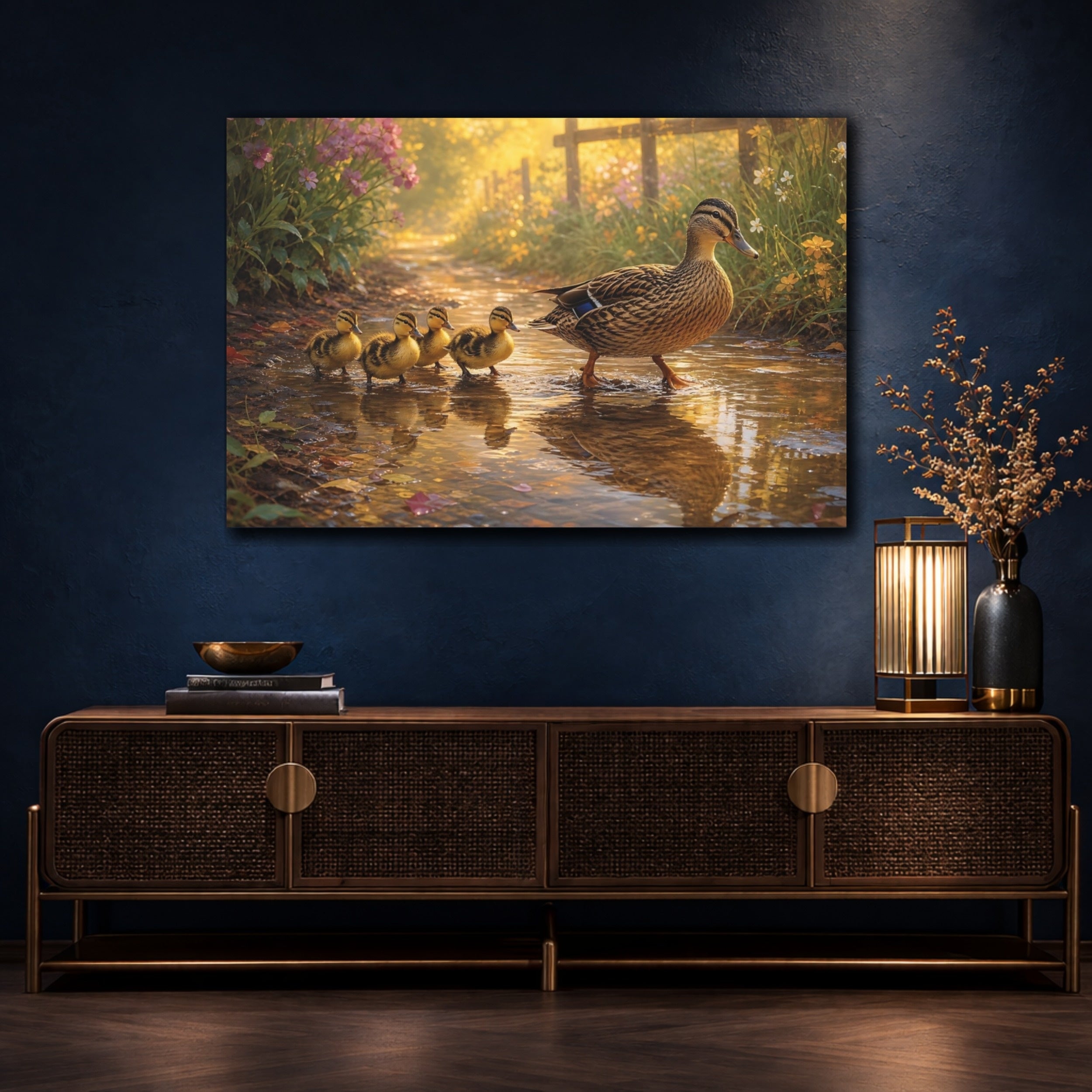 Mockup 4. Animals Duck Family Golden Duck Family shown as canvas print