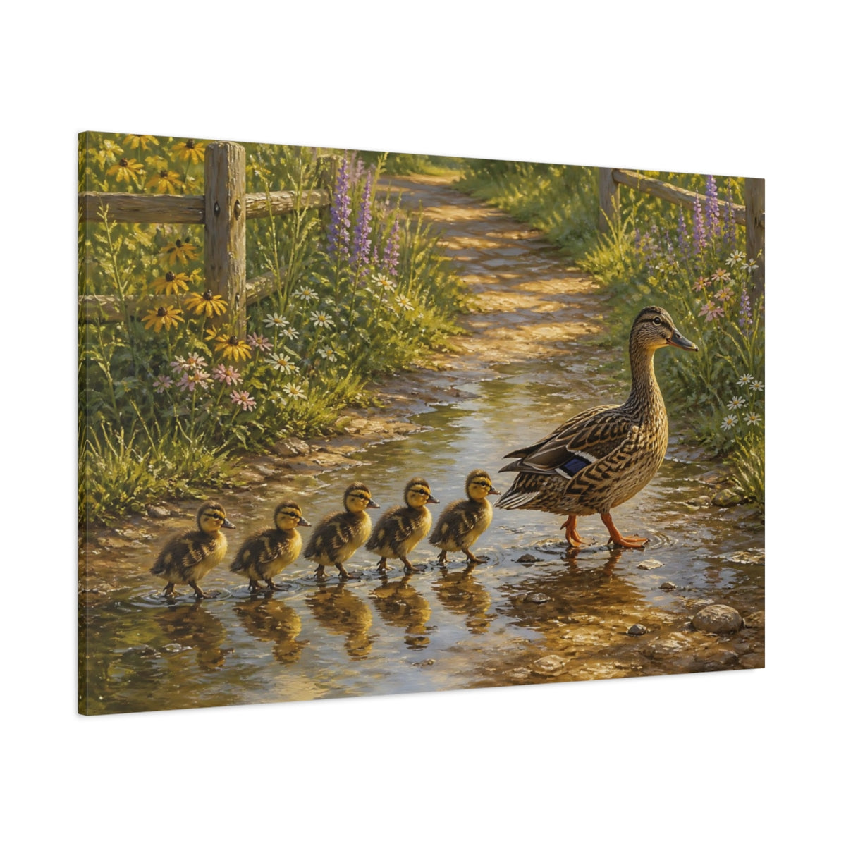 Side Mockup 1. Animals Ducks Brown Green Ducks shown as stretched canvas wall art