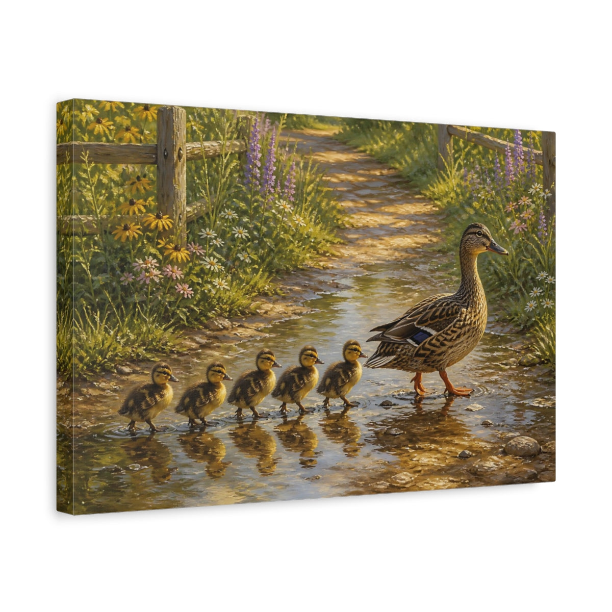 Side Mockup 4. Animals Ducks Brown Green Ducks shown as stretched canvas wall art