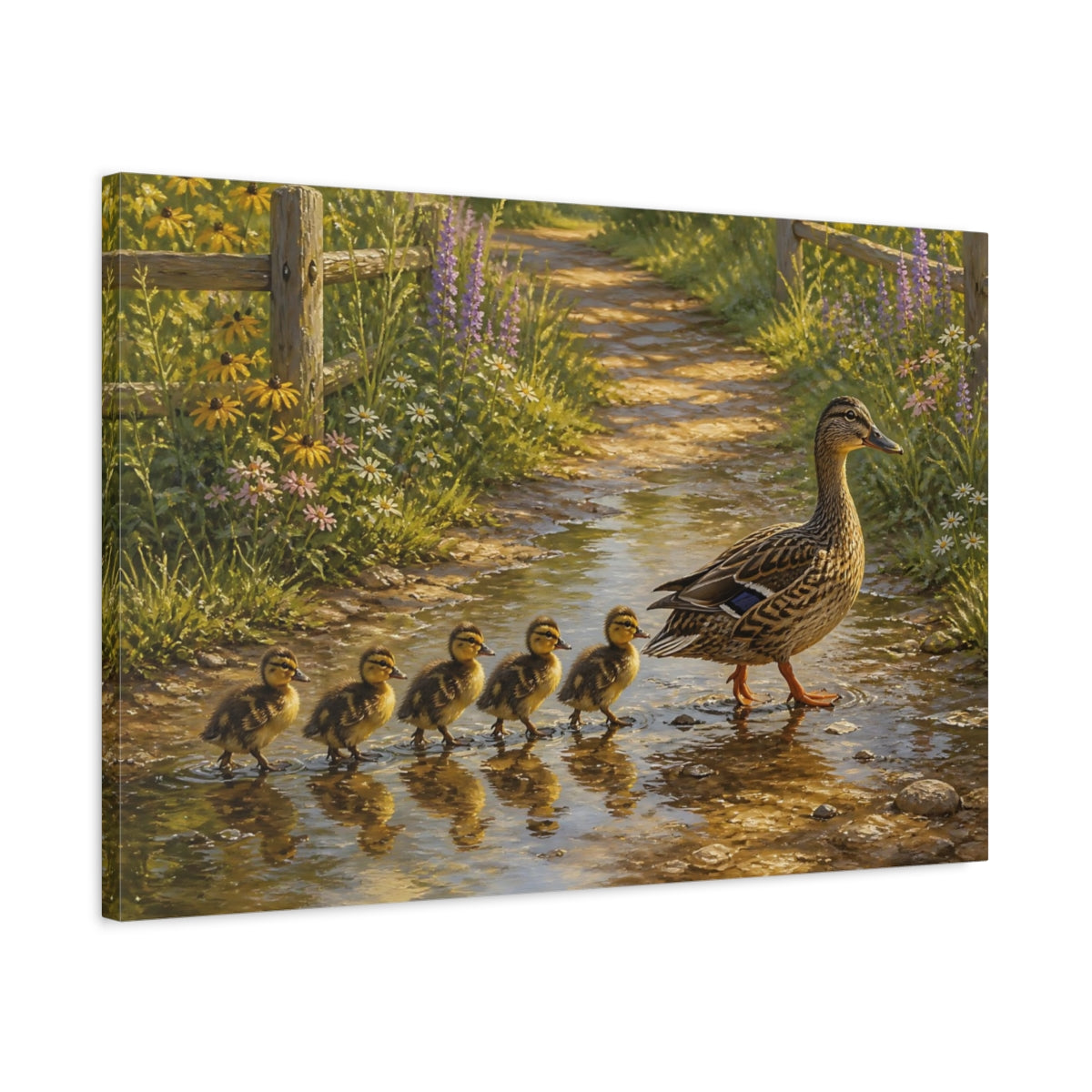 Side Mockup 2. Animals Ducks Brown Green Ducks shown as stretched canvas wall art