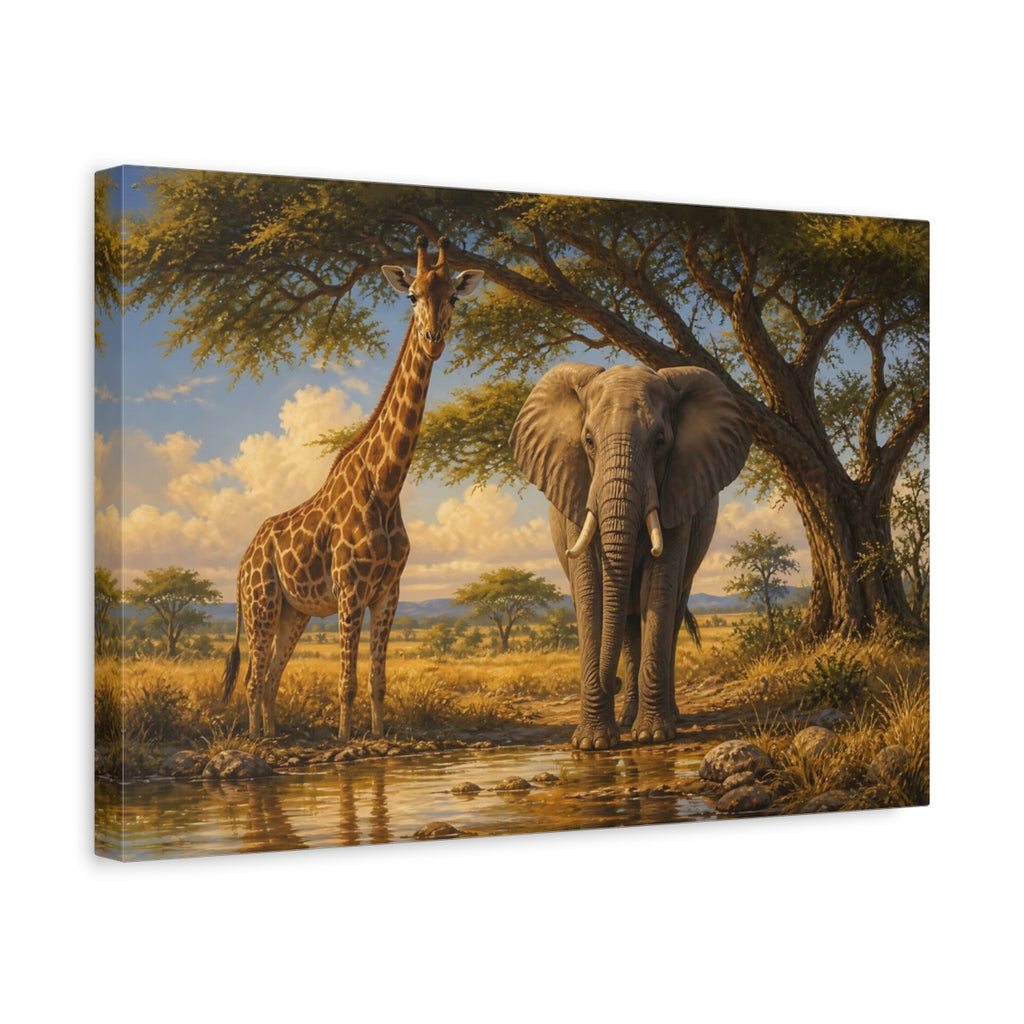 Side Mockup 4. Animals Elephant, Giraffe African Animals shown as canvas print