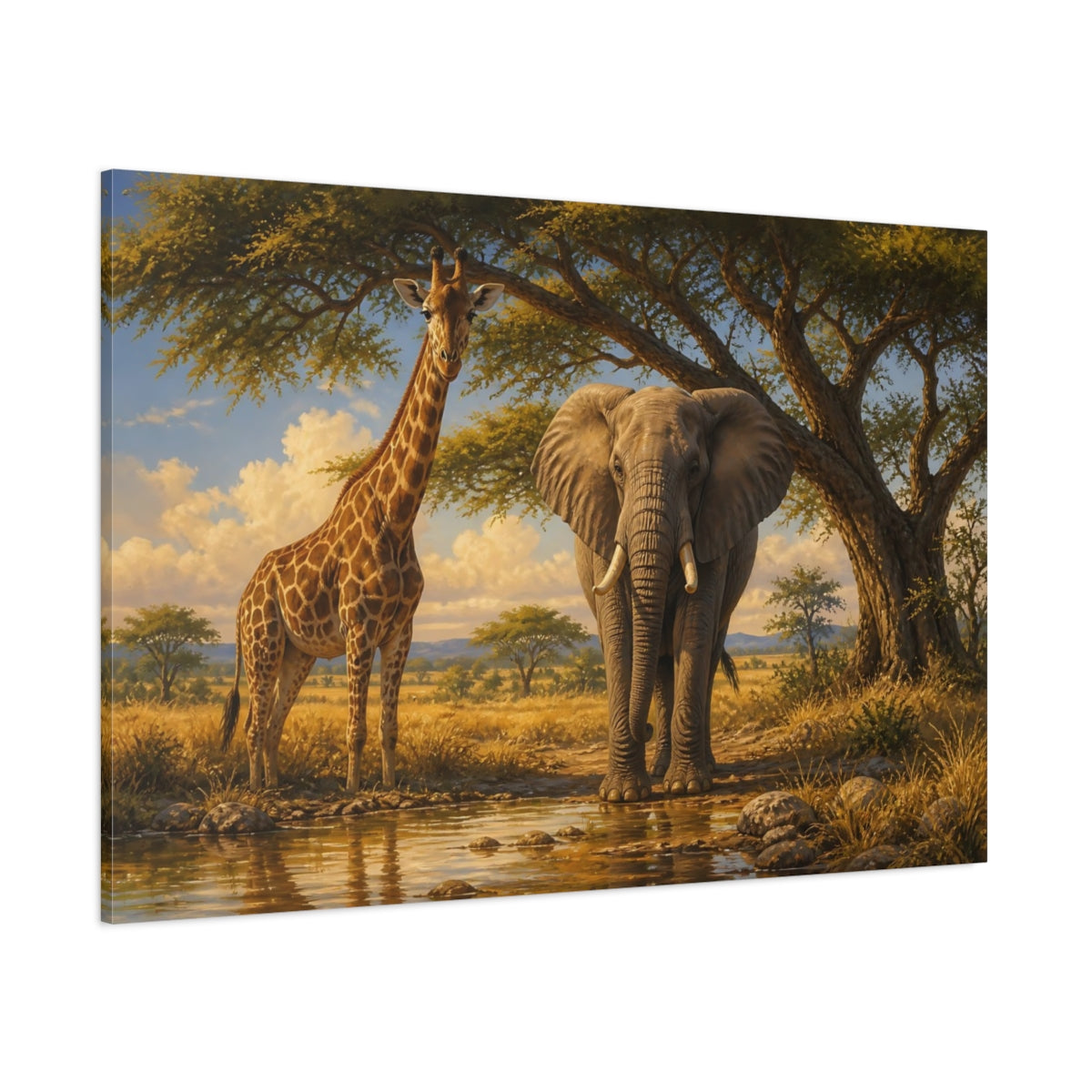 Side Mockup 1. Animals Elephant, Giraffe African Animals shown as canvas print