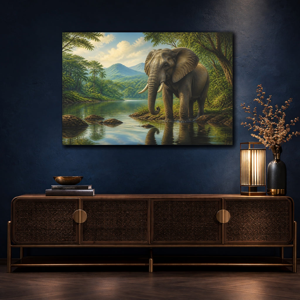 Mockup 4. Animals Elephant Green And Brown shown as stretched canvas wall art
