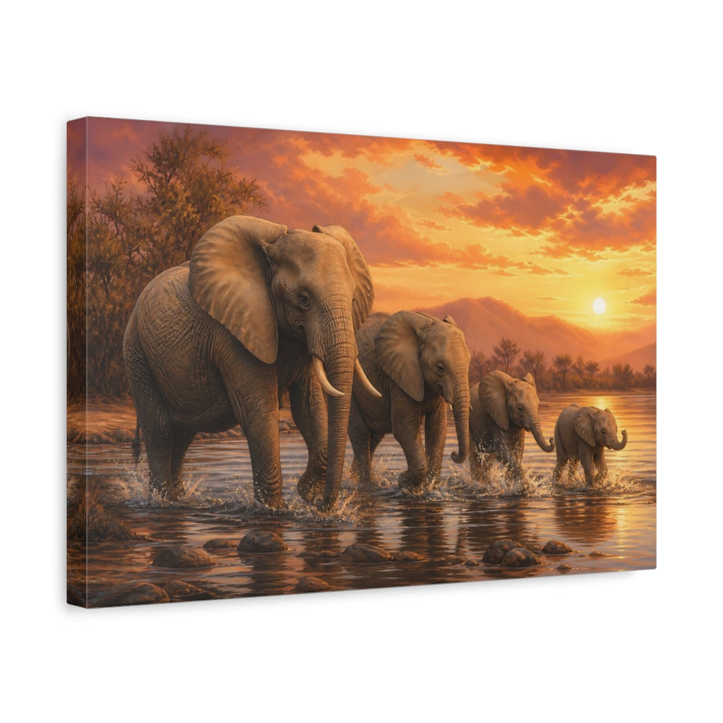 Side Mockup 4. Animals Elephants Brown And Orange shown as canvas print