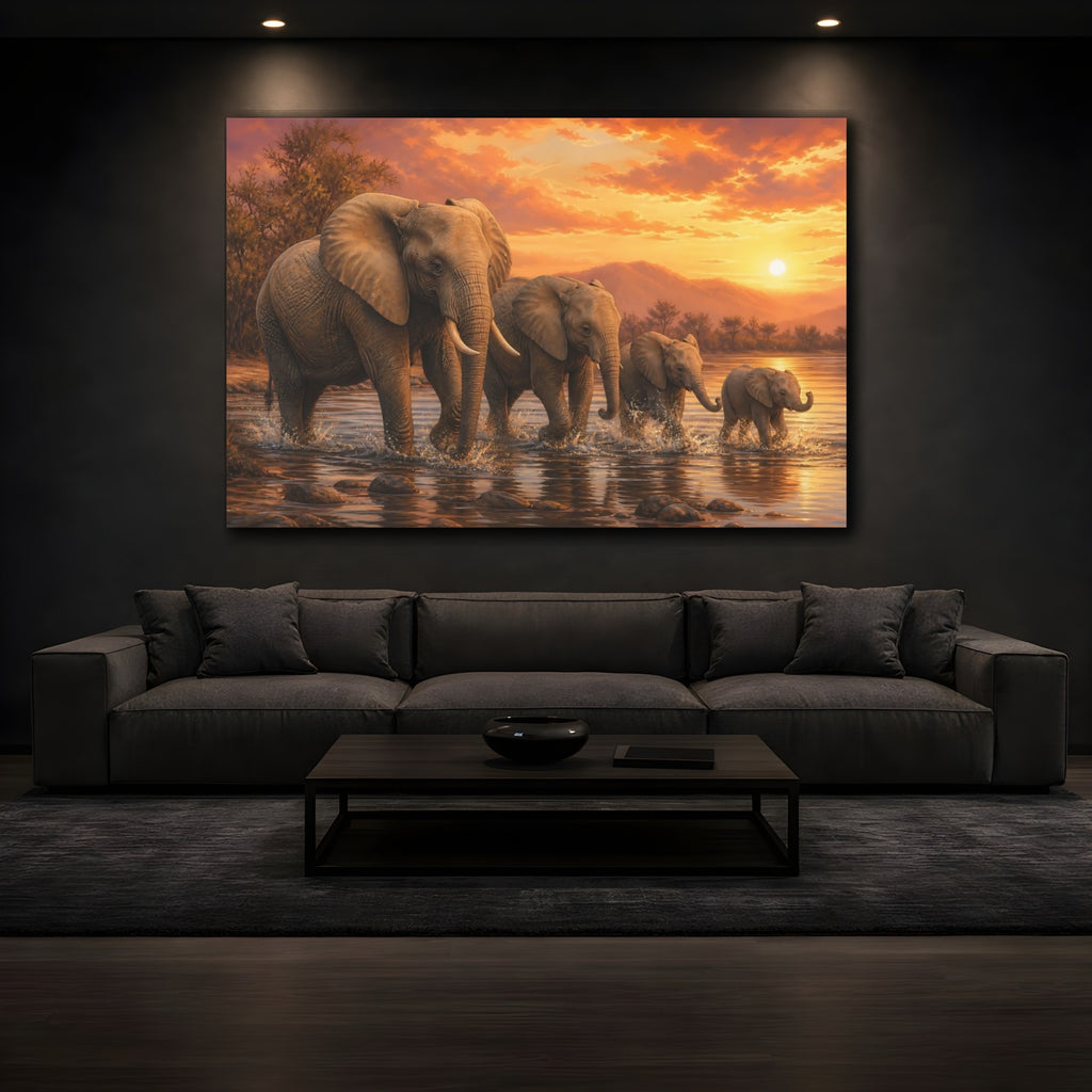 Mockup 3. Animals Elephants Brown And Orange shown as canvas print