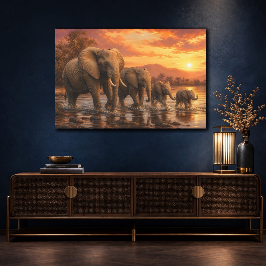 Mockup 4. Animals Elephants Brown And Orange shown as canvas print