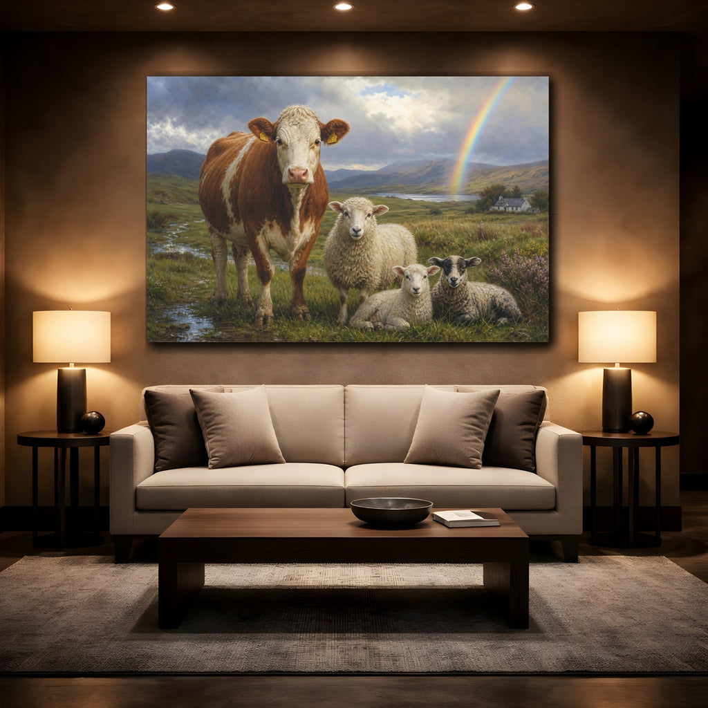 Mockup 2. Animals Farm Animals Farm Animals Rainbow shown as stretched canvas wall art