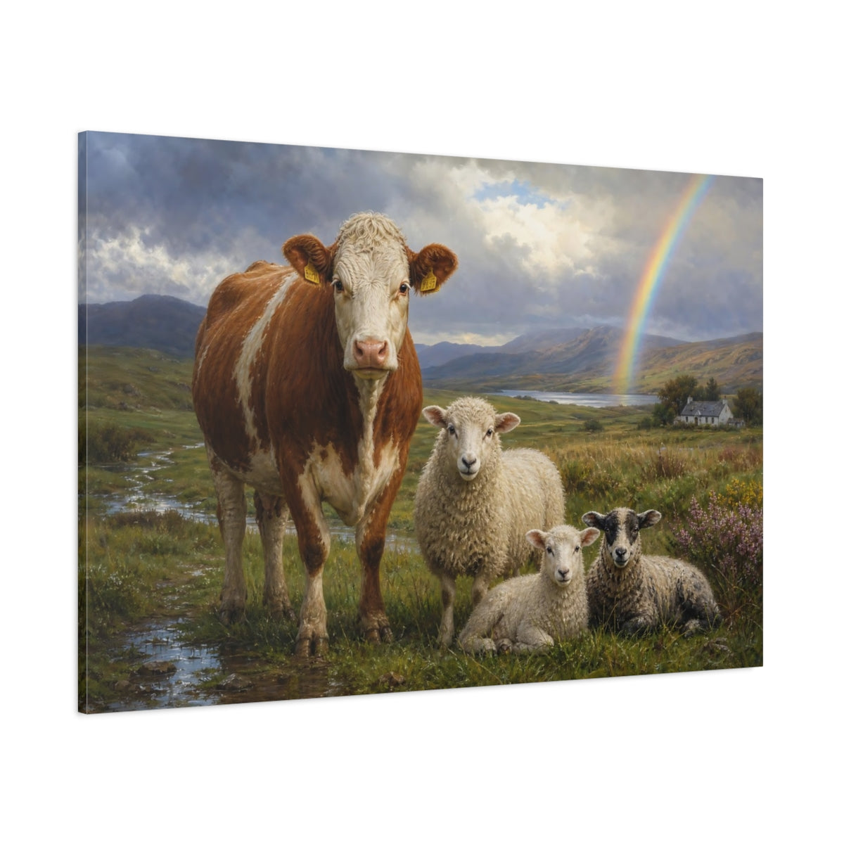 Side Mockup 1. Animals Farm Animals Farm Animals Rainbow shown as stretched canvas wall art