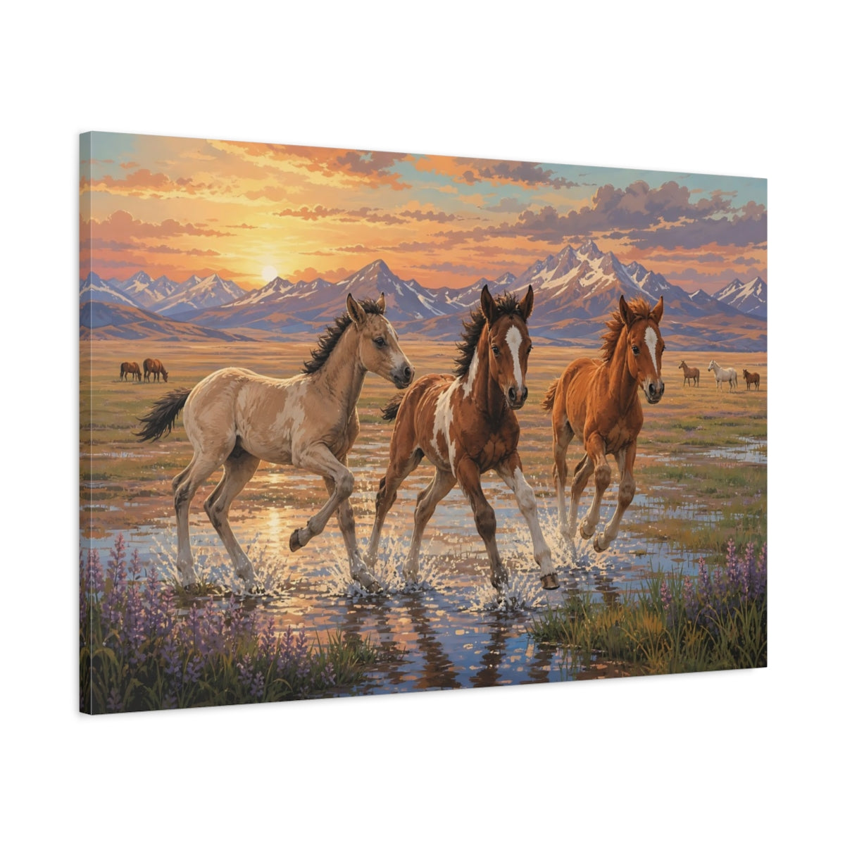 Main Mockup. Animals Foals Running Wild Horses Sunset shown as canvas print