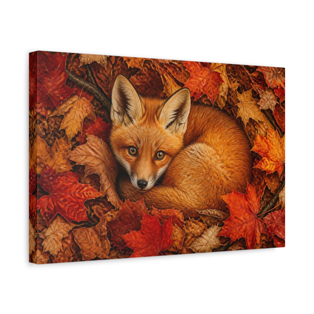 Side Mockup 4. Animals Fox Autumn Fox shown as stretched canvas wall art