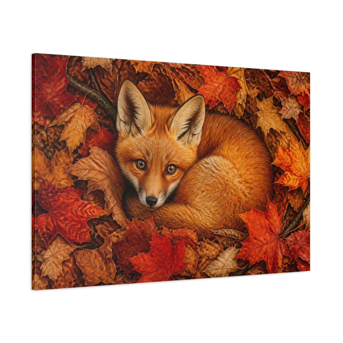Side Mockup 1. Animals Fox Autumn Fox shown as stretched canvas wall art