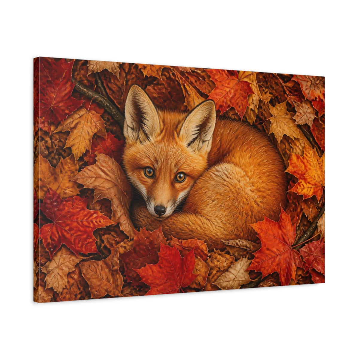 Side Mockup 2. Animals Fox Autumn Fox shown as stretched canvas wall art