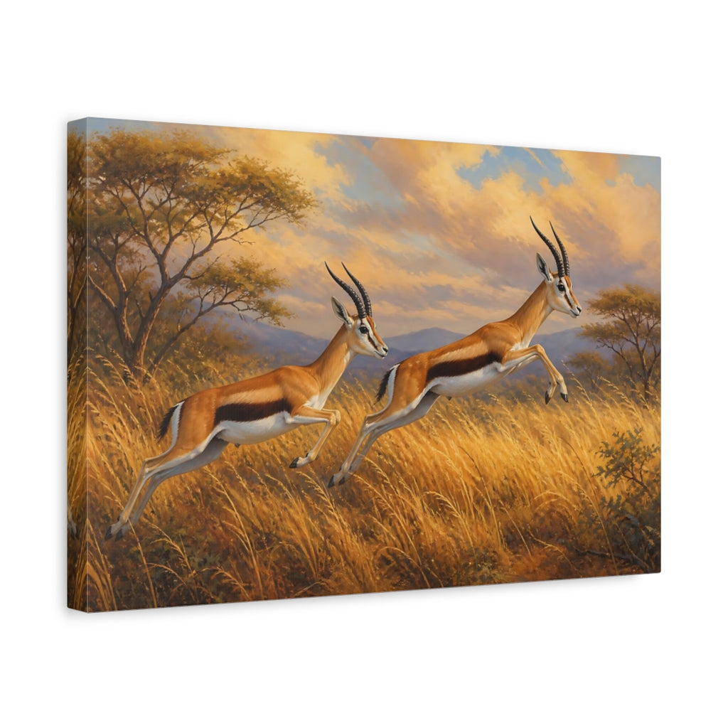 Side Mockup 4. Animals Gazelles Brown And Gold Wildlife shown as canvas print
