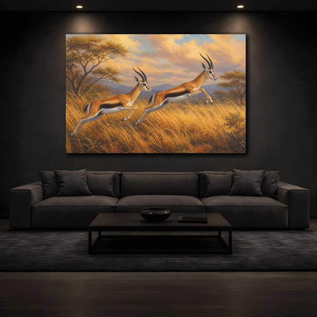 Mockup 3. Animals Gazelles Brown And Gold Wildlife shown as canvas print