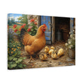 Side Mockup 4. Animals Hen And Chicks Rustic Farm Animals shown as stretched canvas wall art