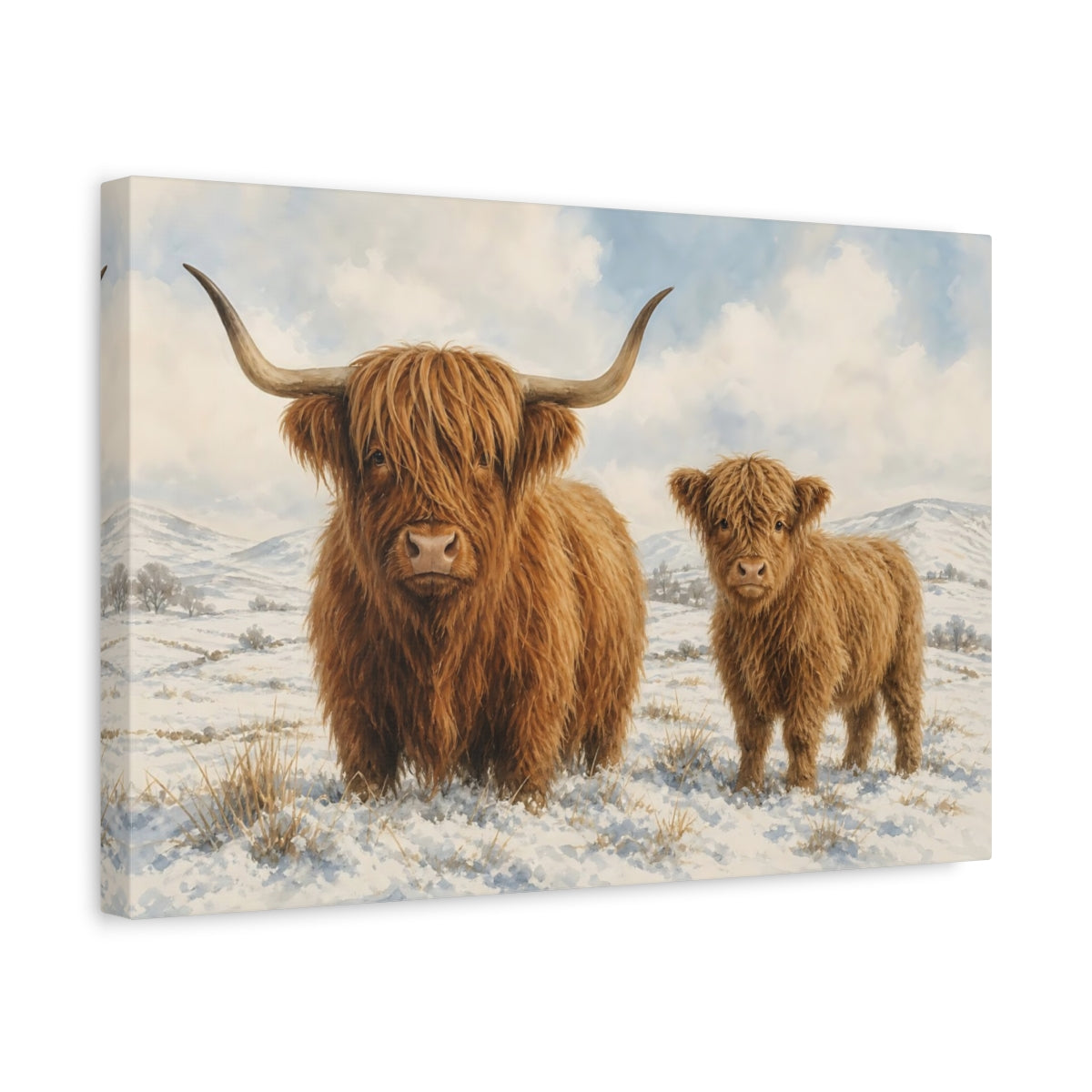 Side Mockup 4. Animals Highland Cows Brown Highland Cows shown as canvas print