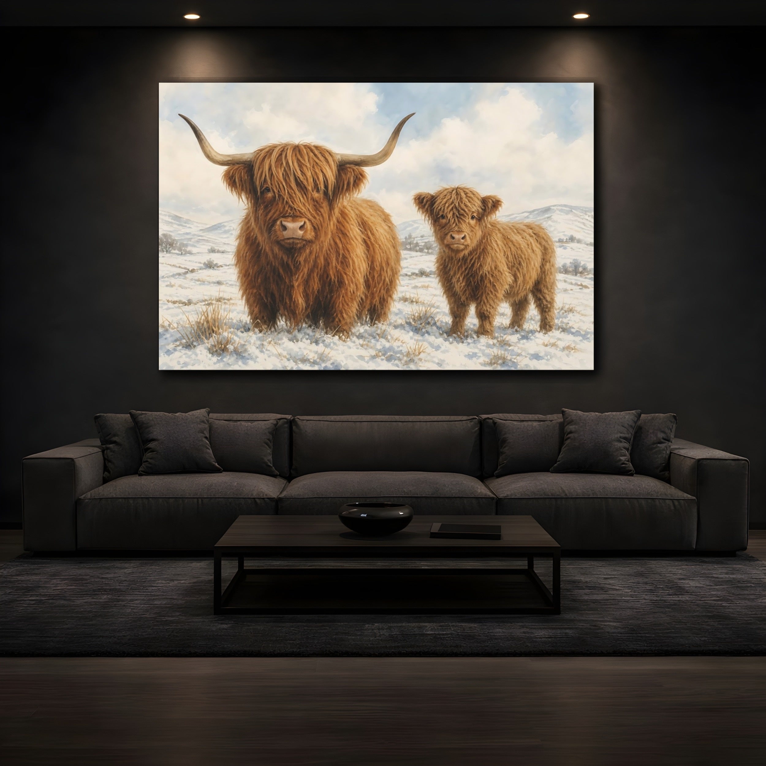 Mockup 3. Animals Highland Cows Brown Highland Cows shown as canvas print
