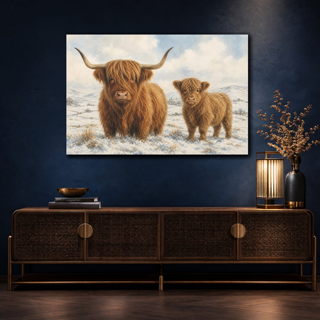 Mockup 4. Animals Highland Cows Brown Highland Cows shown as canvas print