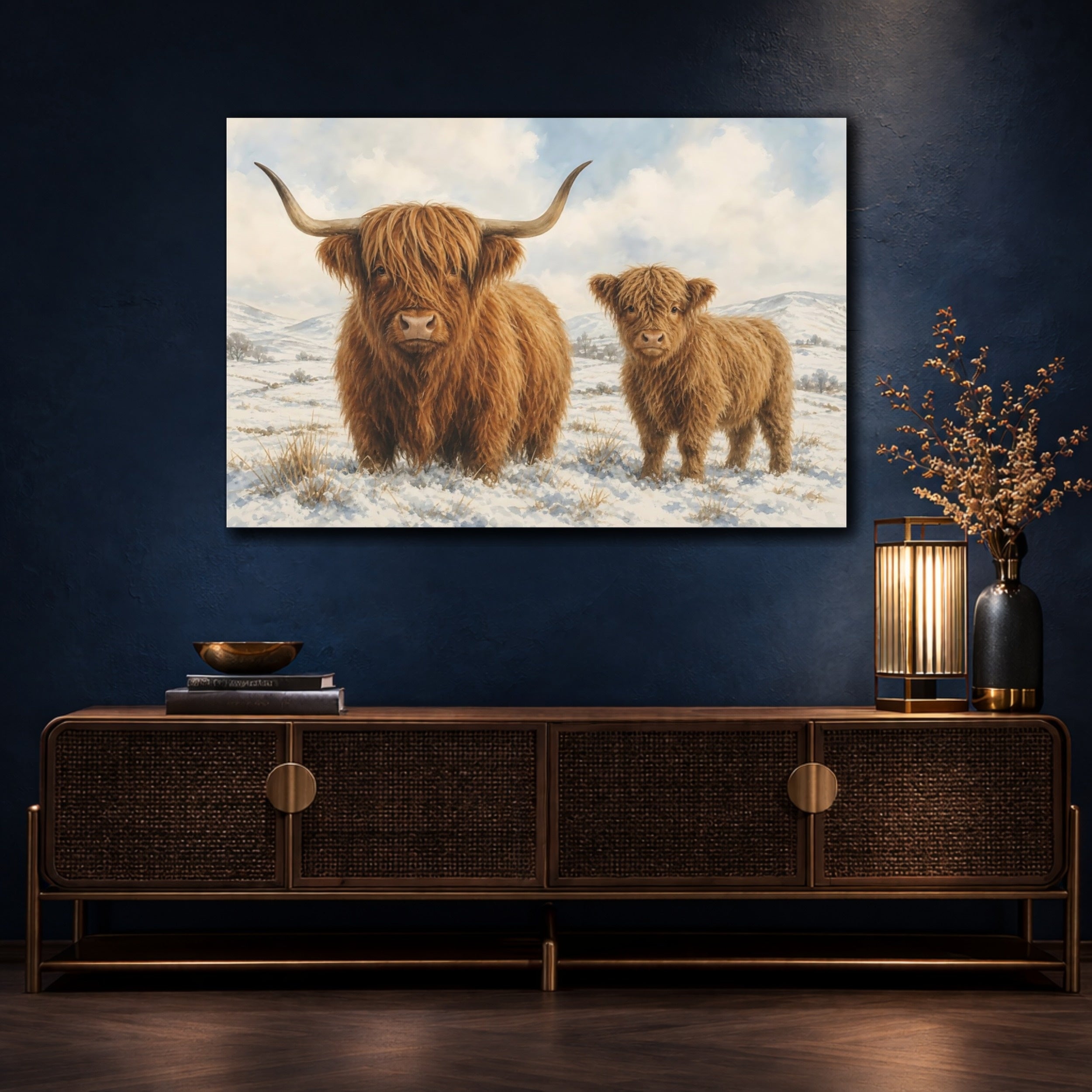 Mockup 4. Animals Highland Cows Brown Highland Cows shown as canvas print