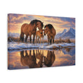 Side Mockup 4. Animals Horse Family Brown And Orange shown as stretched canvas wall art