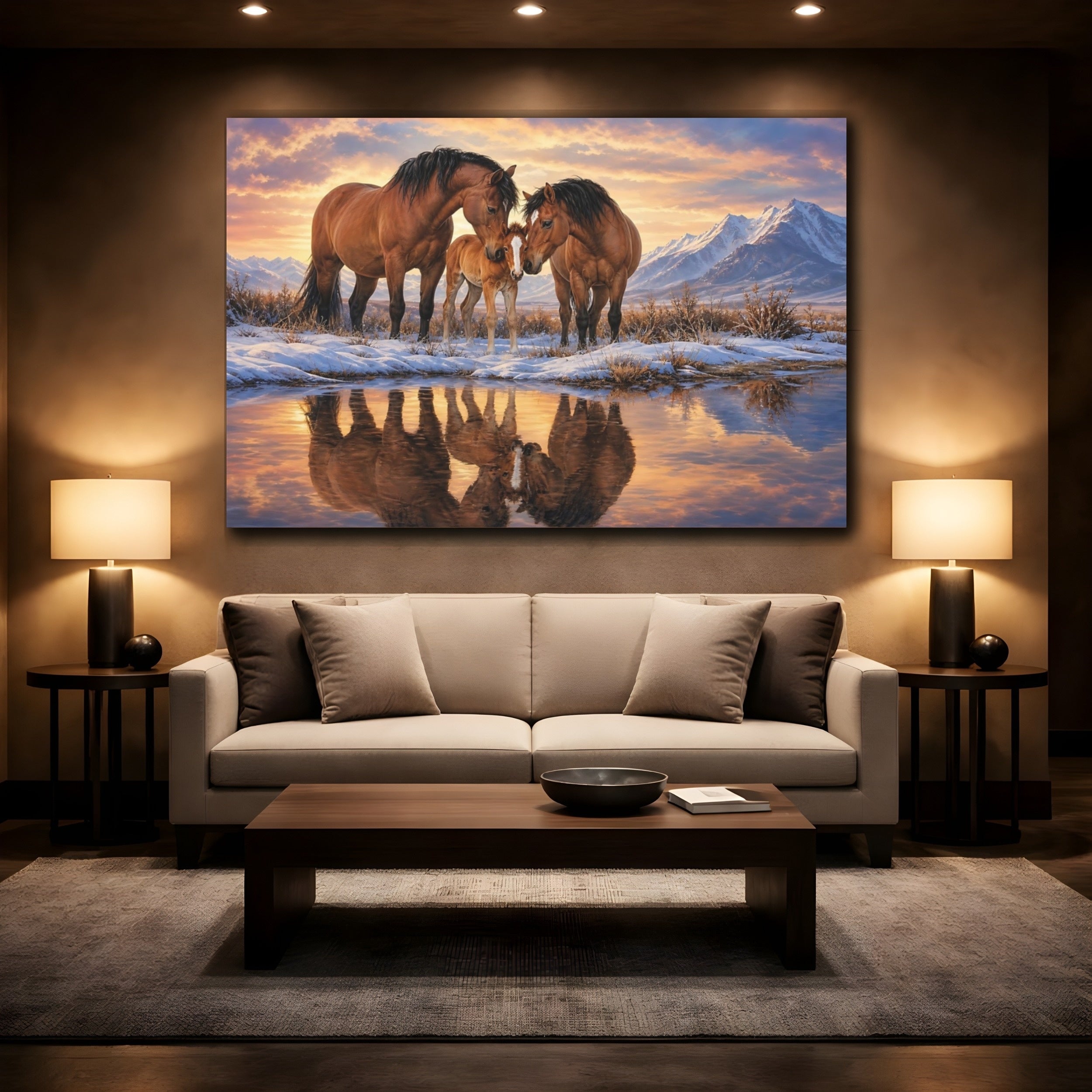 Mockup 2. Animals Horse Family Brown And Orange shown as stretched canvas wall art