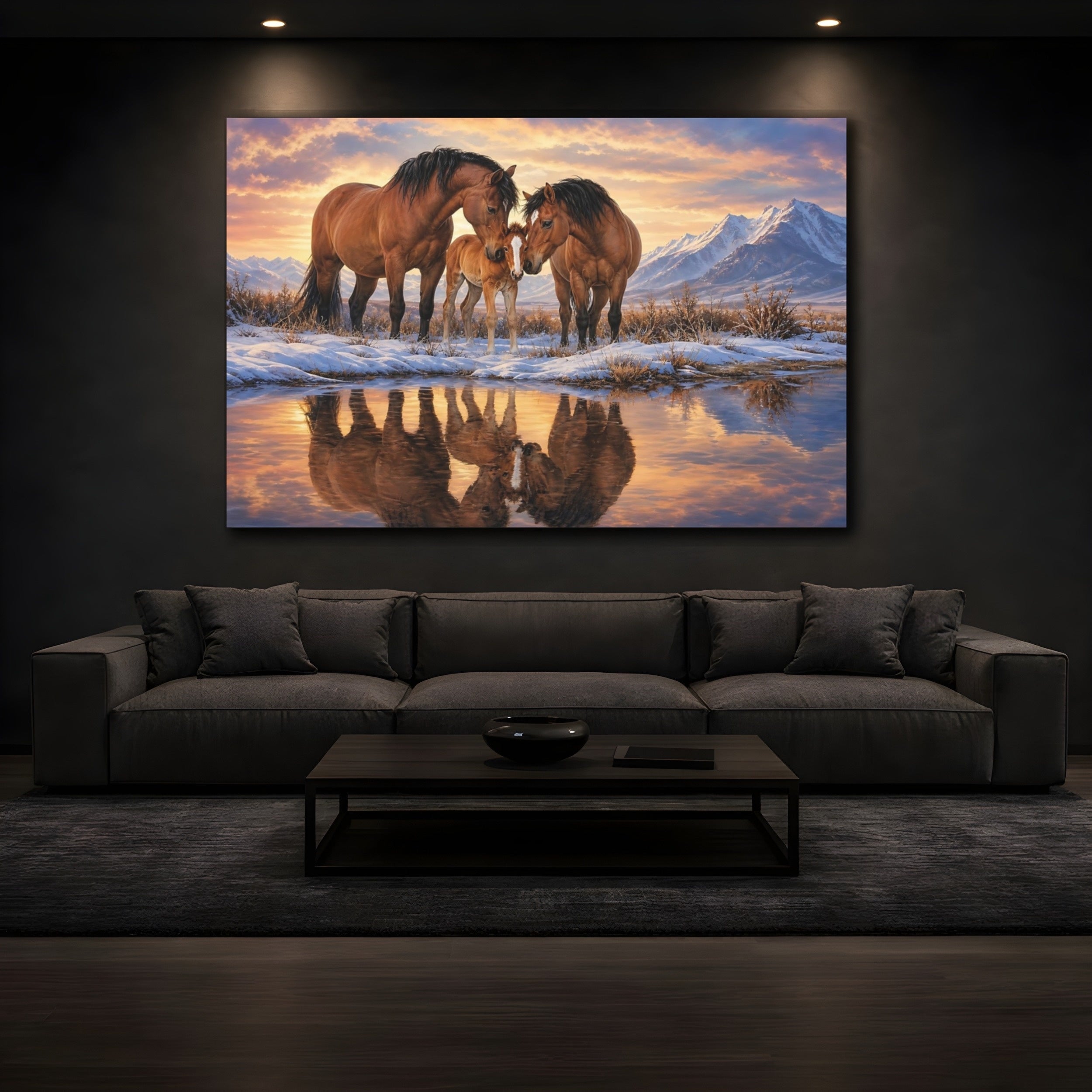 Mockup 3. Animals Horse Family Brown And Orange shown as stretched canvas wall art