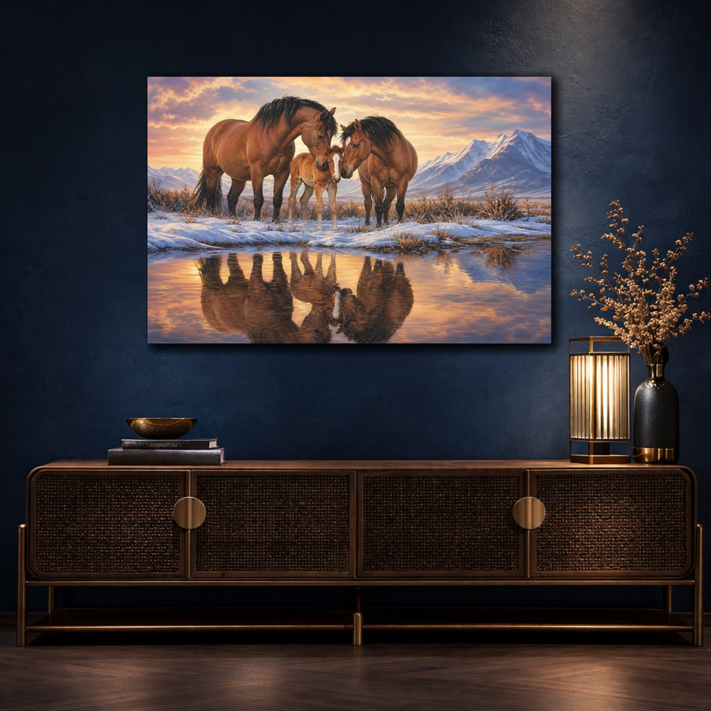 Mockup 4. Animals Horse Family Brown And Orange shown as stretched canvas wall art