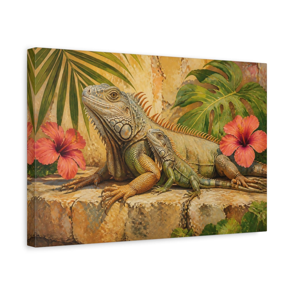 Side Mockup 4. Animals Iguanas Green Iguana shown as stretched canvas wall art