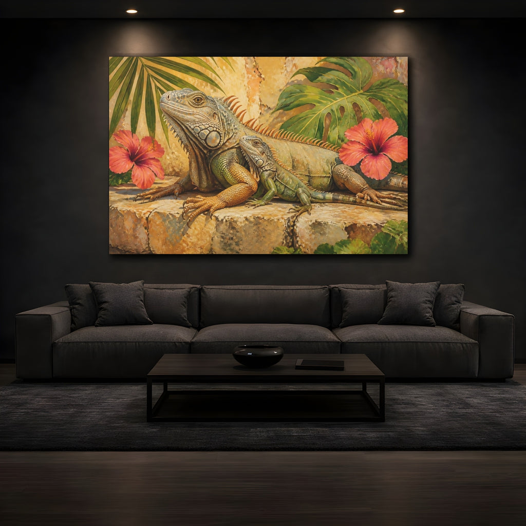 Mockup 3. Animals Iguanas Green Iguana shown as stretched canvas wall art