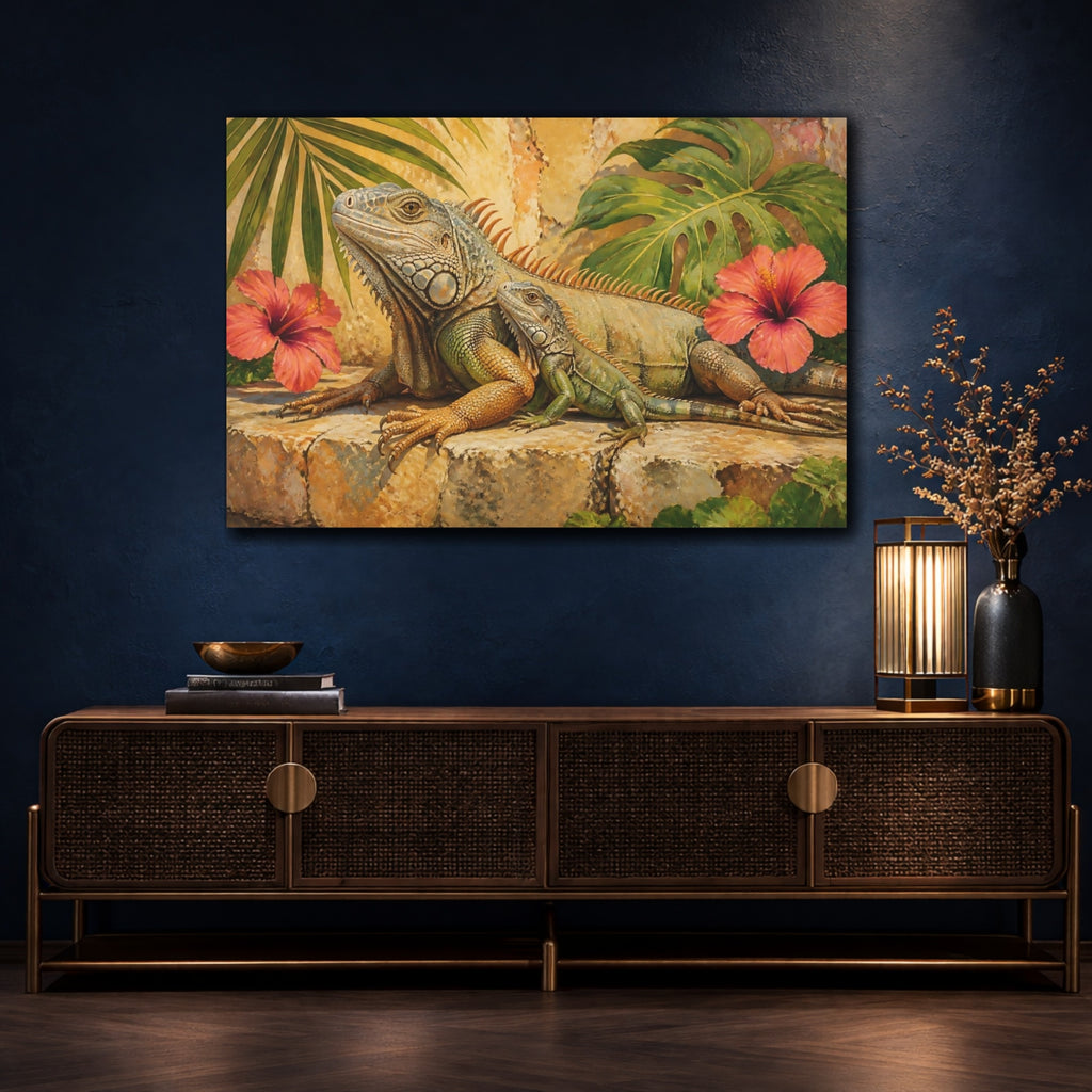 Mockup 4. Animals Iguanas Green Iguana shown as stretched canvas wall art