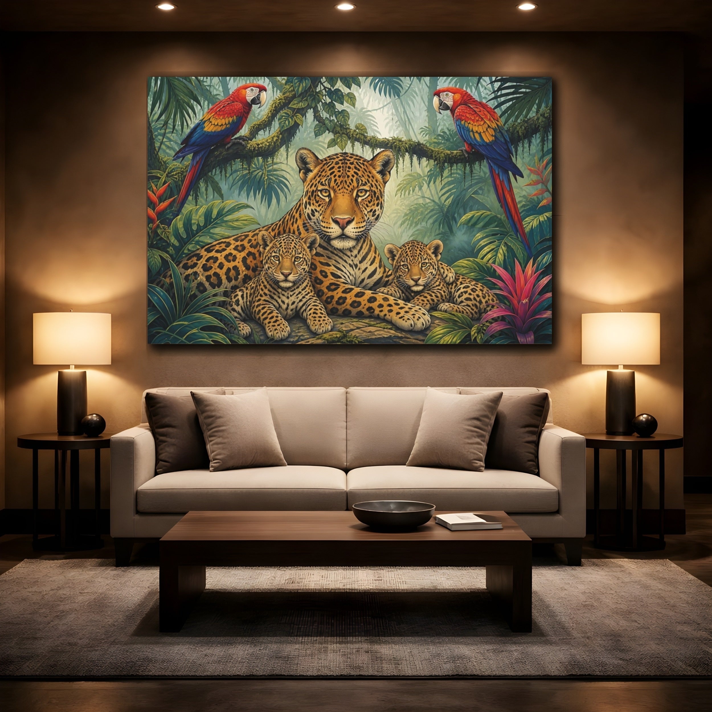 Mockup 2. Animals Jaguar Family Jungle Jaguar shown as stretched canvas wall art