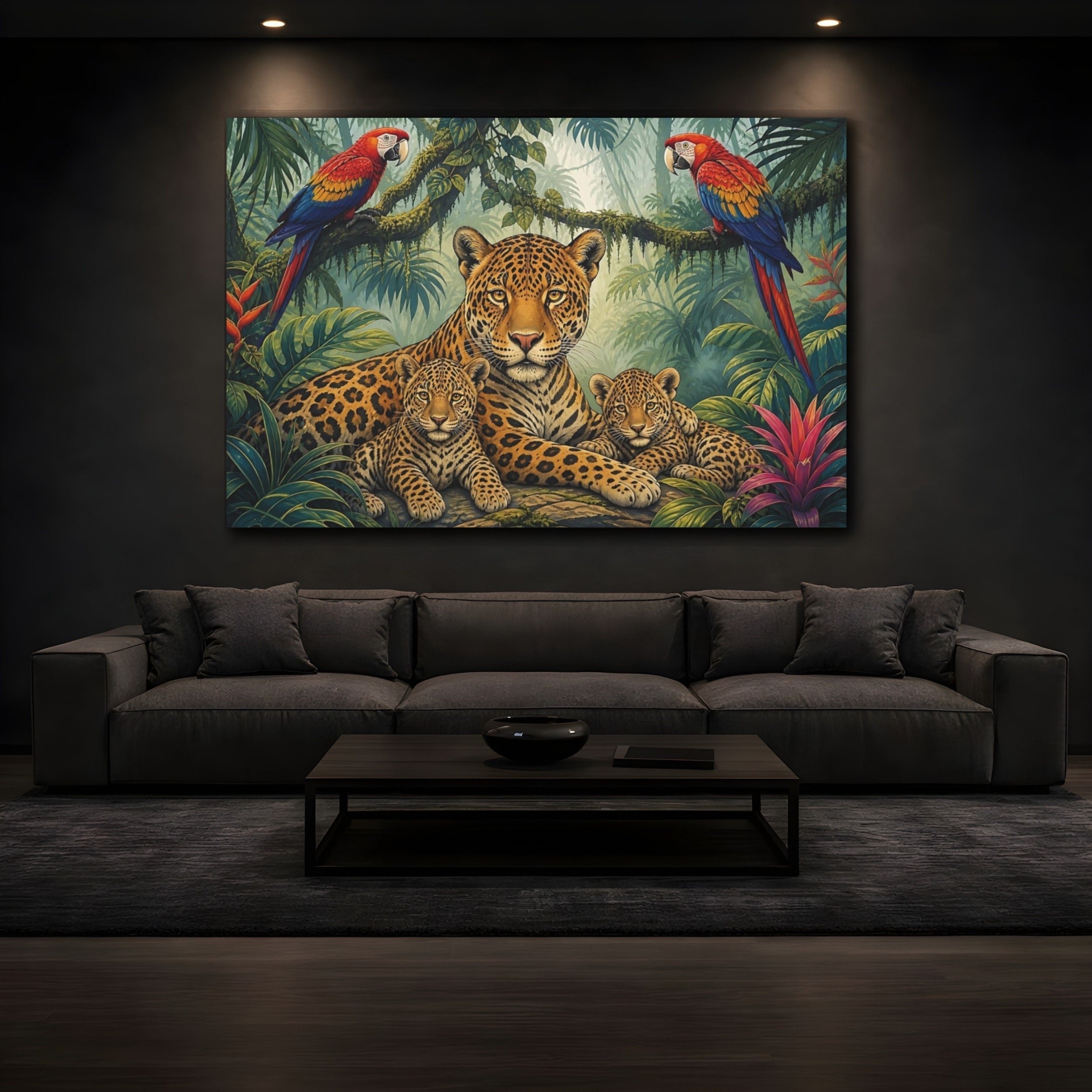 Mockup 3. Animals Jaguar Family Jungle Jaguar shown as stretched canvas wall art