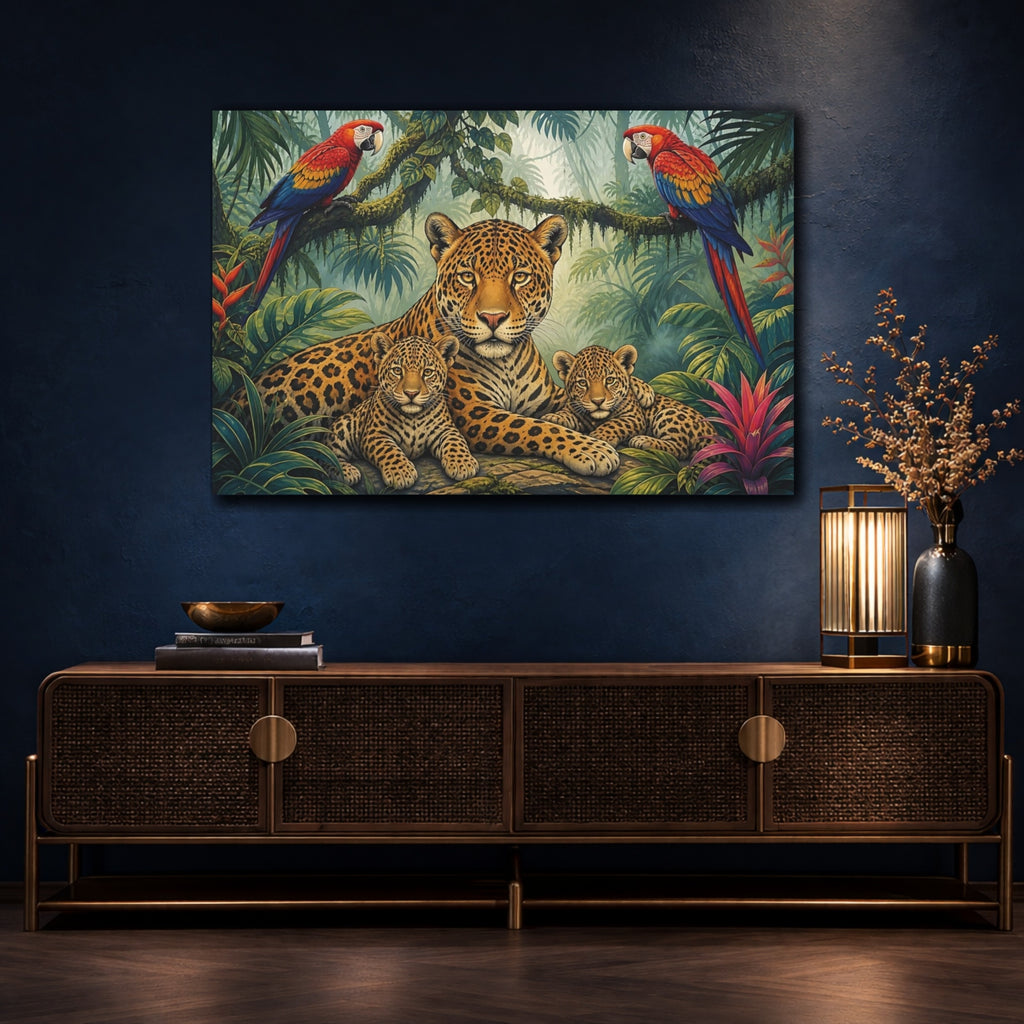 Mockup 4. Animals Jaguar Family Jungle Jaguar shown as stretched canvas wall art
