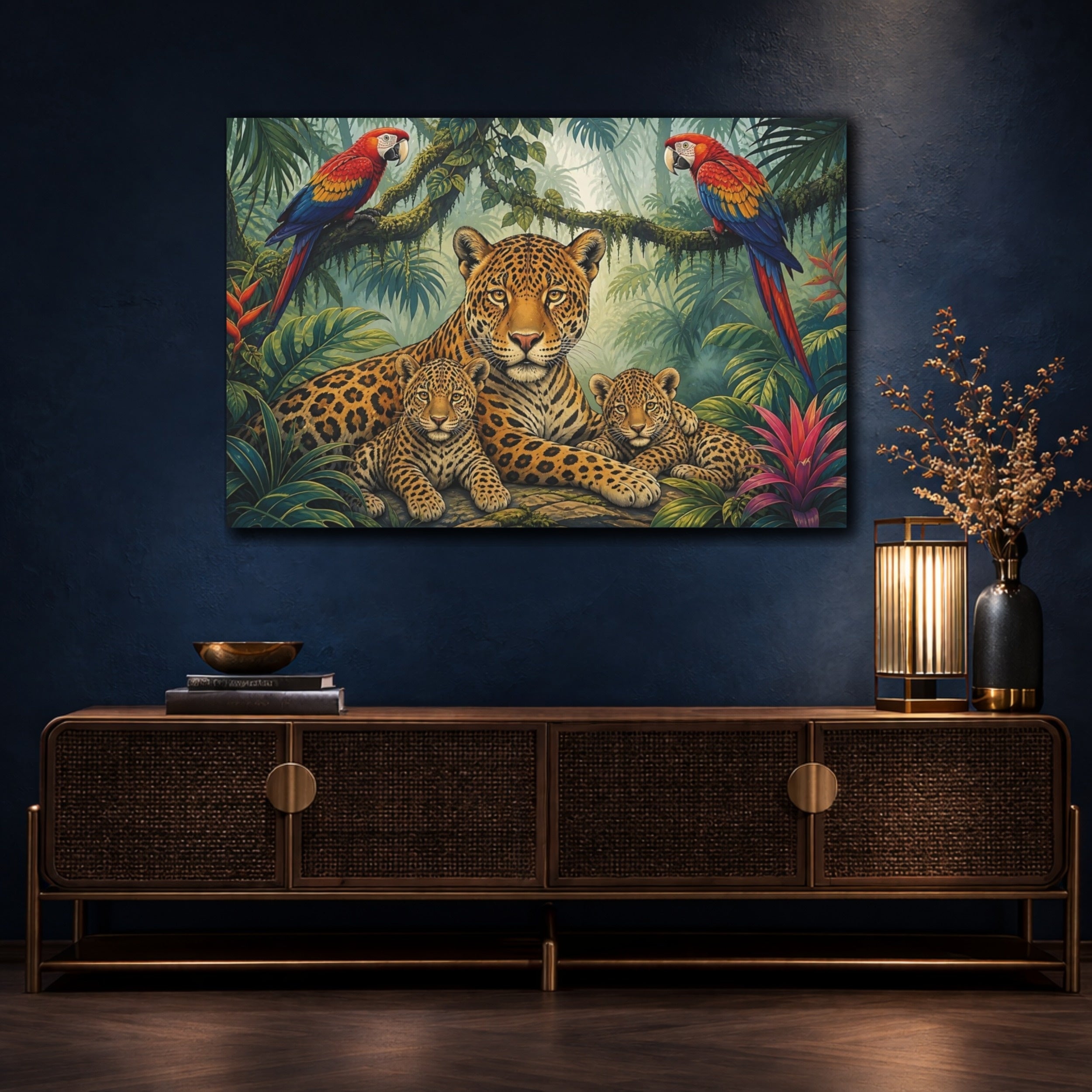 Mockup 4. Animals Jaguar Family Jungle Jaguar shown as stretched canvas wall art