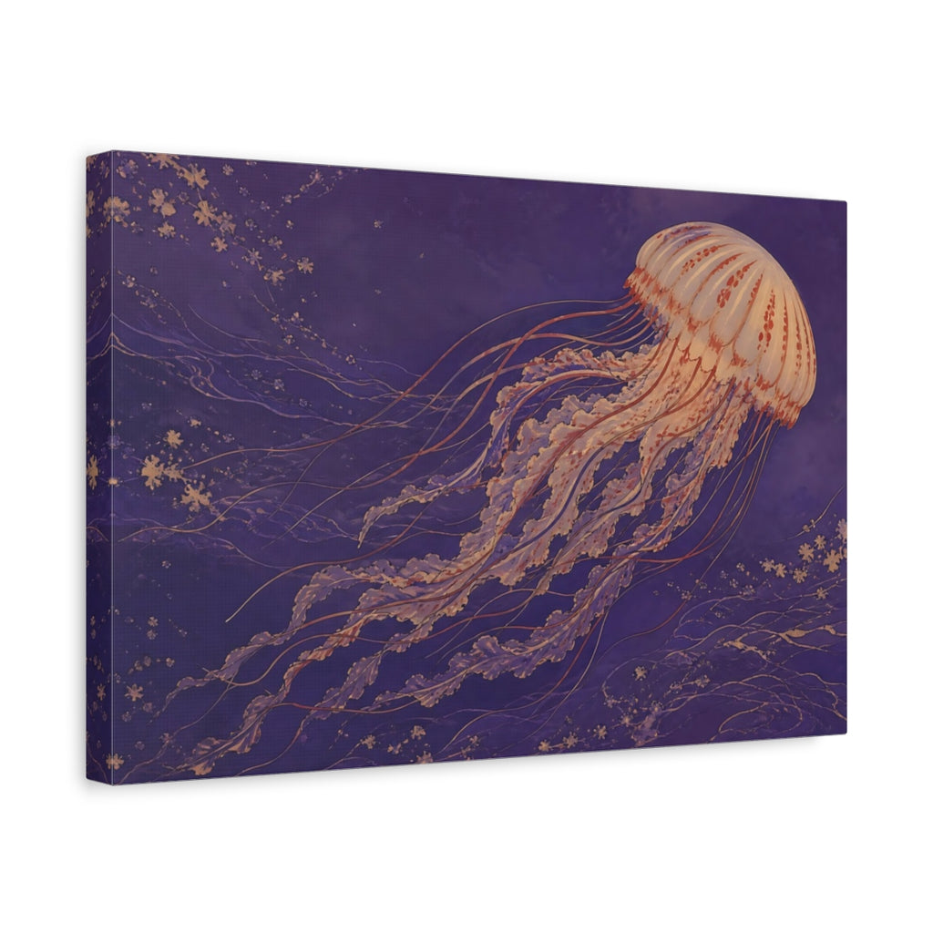 Side Mockup 4. Animals Jellyfish Purple Jellyfish shown as canvas print
