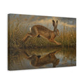 Side Mockup 4. Animals Leaping Hare Brown Hare shown as stretched canvas wall art