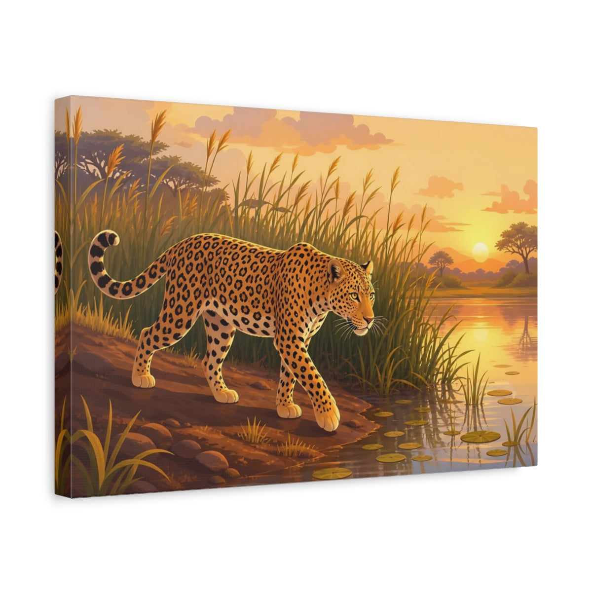 Side Mockup 4. Animals Leopard Golden Leopard shown as stretched canvas wall art