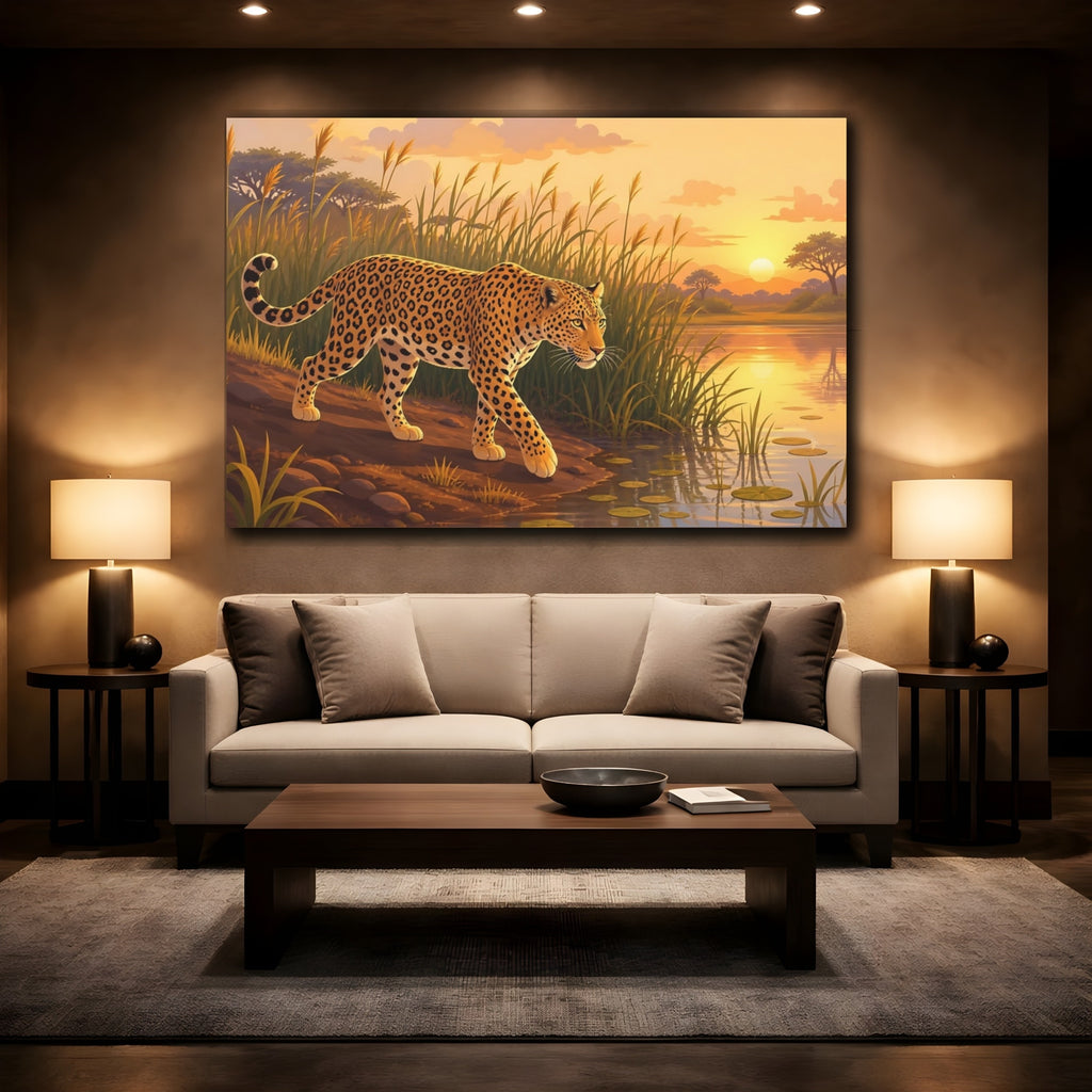 Mockup 2. Animals Leopard Golden Leopard shown as stretched canvas wall art