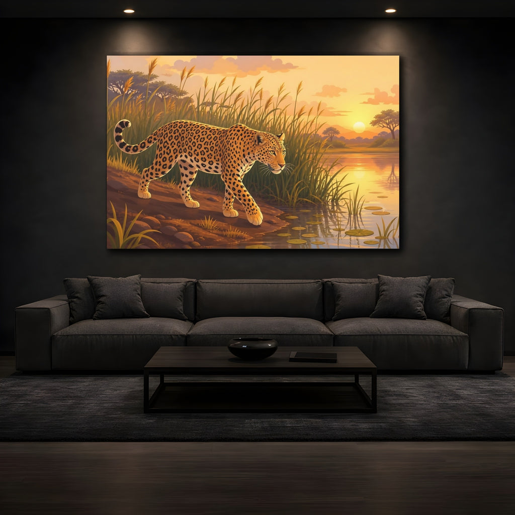 Mockup 3. Animals Leopard Golden Leopard shown as stretched canvas wall art