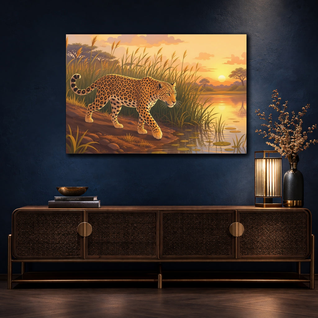 Mockup 4. Animals Leopard Golden Leopard shown as stretched canvas wall art