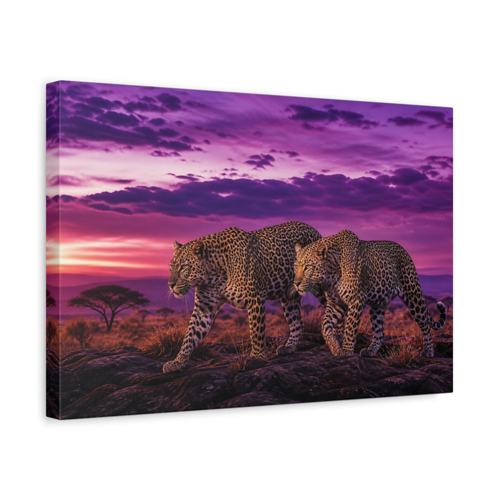 Side Mockup 4. Animals Leopards Purple Leopard shown as canvas print