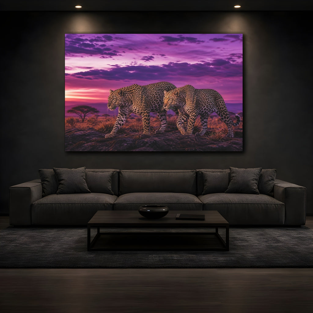 Mockup 3. Animals Leopards Purple Leopard shown as canvas print