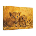Side Mockup 4. Animals Lion Cubs Golden Lion Cubs shown as stretched canvas wall art