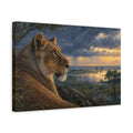 Side Mockup 4. Animals Lioness Golden Lioness shown as stretched canvas wall art