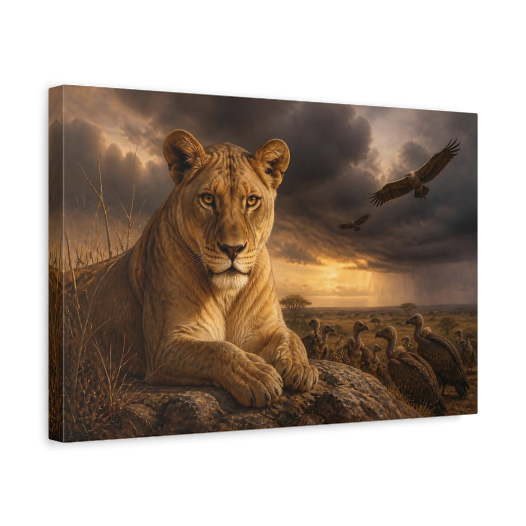 Side Mockup 4. Animals Lioness Wildlife Brown shown as stretched canvas wall art